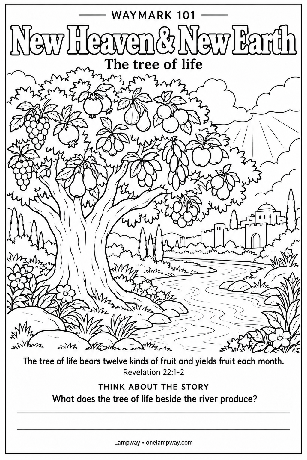 The tree of life bears twelve kinds of fruit and yields fruit each month. Revelation 22:1-2. What does the tree of life beside the river produce?