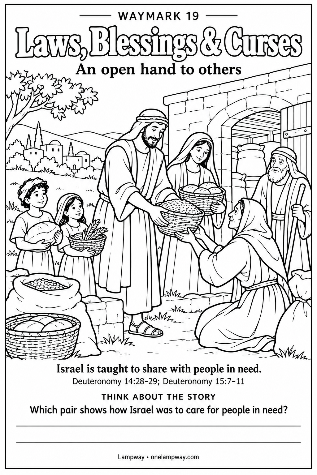 Israel is taught to share with people in need. Deuteronomy 14:28-29; Deuteronomy 15:7-11. Which pair shows how Israel was to care for people in need?