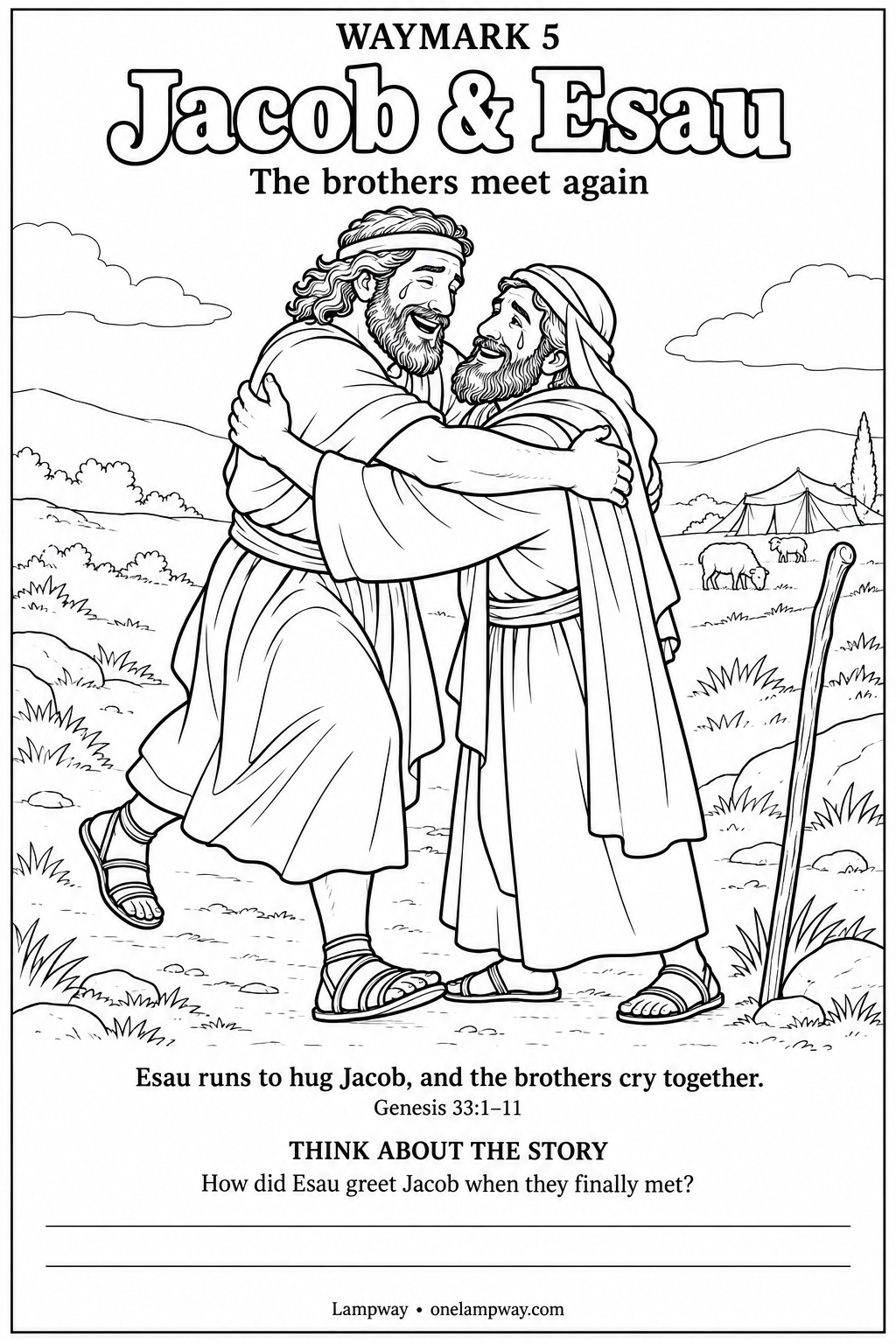 Esau runs to meet Jacob, embraces him, and they weep. Genesis 33:1-11. How did Esau greet Jacob when they finally met?