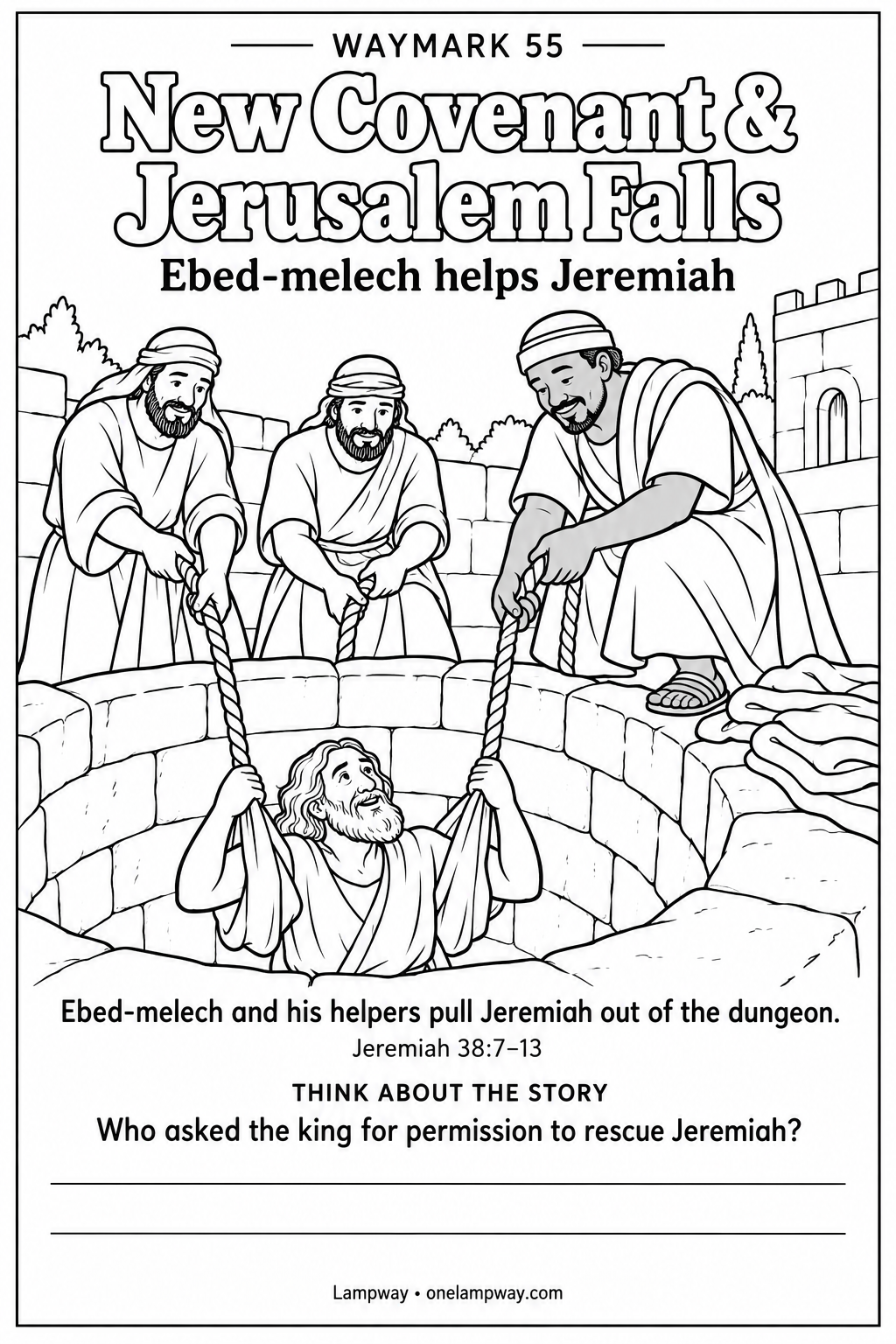 Ebed-melech and his helpers pull Jeremiah out of the dungeon. Jeremiah 38:7-13. Who asked the king for permission to rescue Jeremiah?