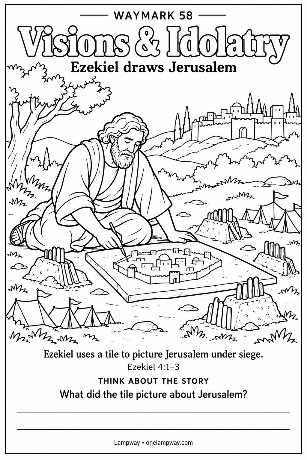 Ezekiel uses a tile to picture Jerusalem under siege. Ezekiel 4:1-3. What did the tile picture about Jerusalem?