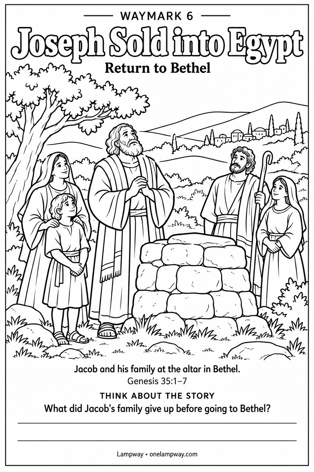 Jacob and his family at the altar in Bethel. Genesis 35:1-7. What did Jacob's family give up before going to Bethel?