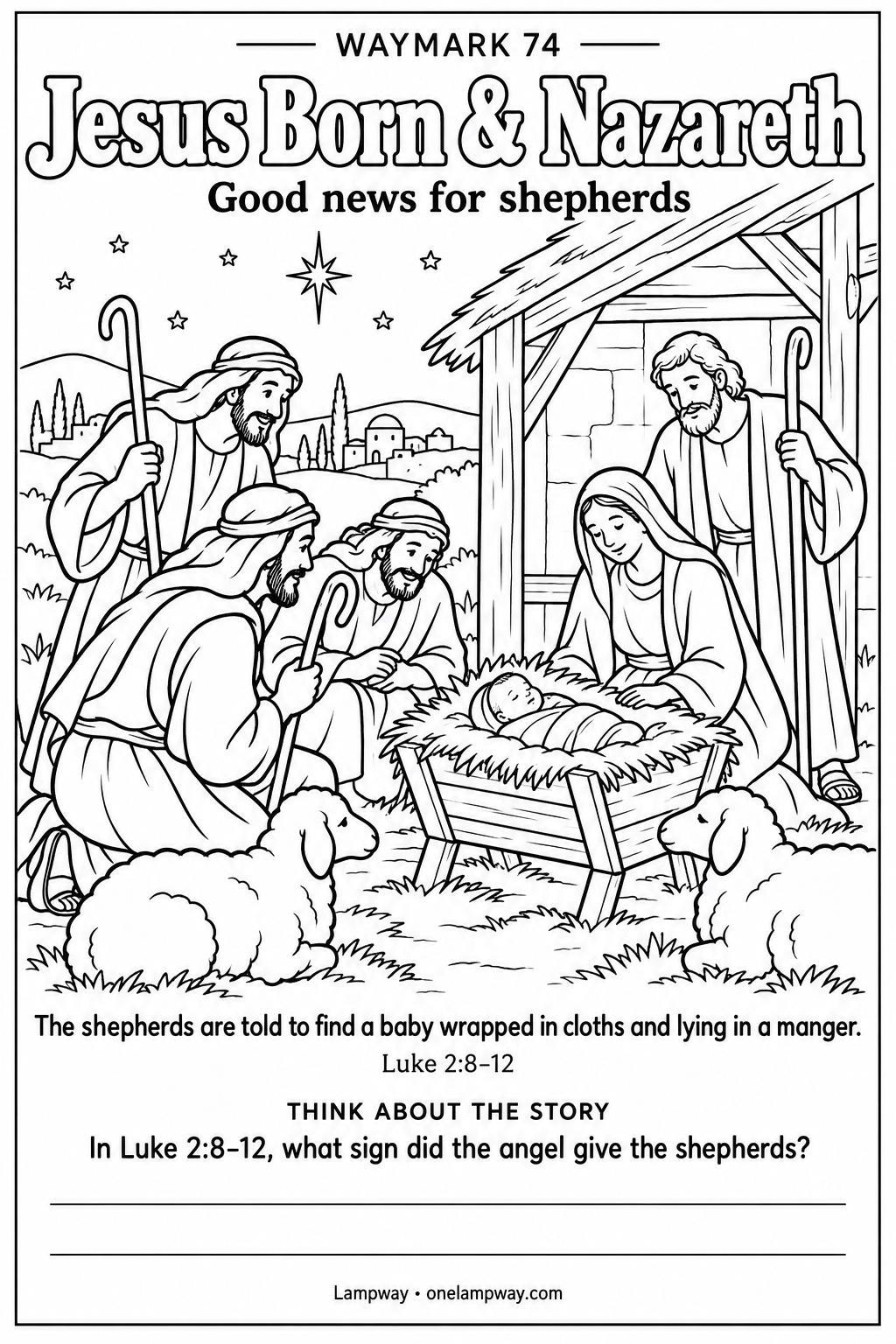 The shepherds are told to find a baby wrapped in cloths and lying in a manger. Luke 2:8-12. In Luke 2:8-12, what sign did the angel give the shepherds?
