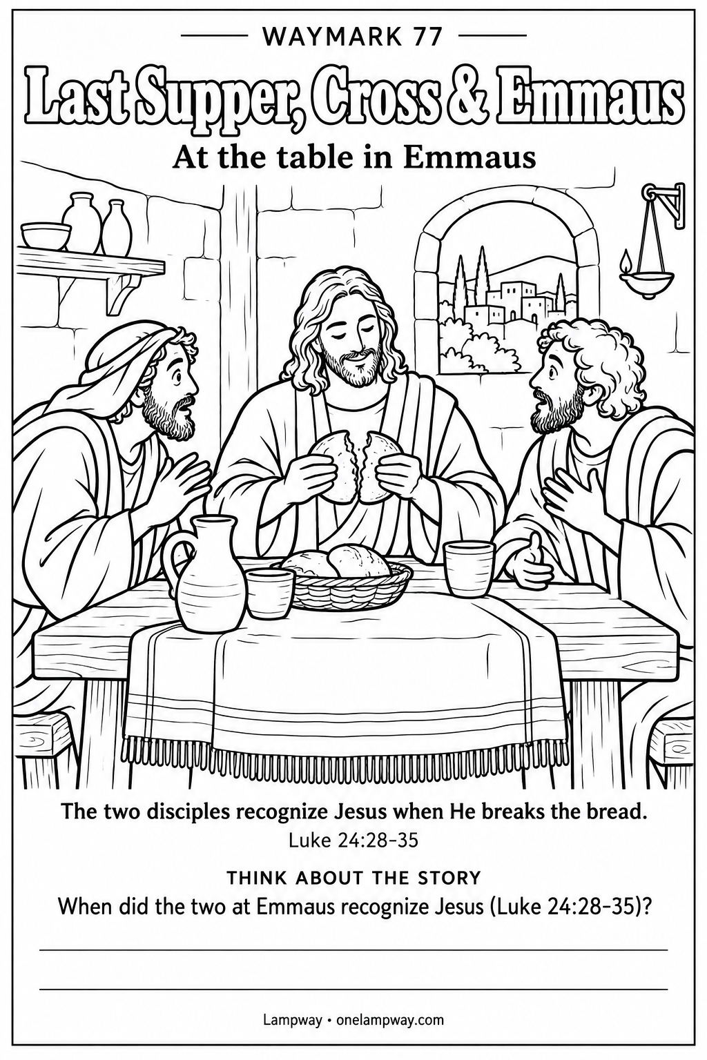 The two disciples recognize Jesus when He breaks the bread. Luke 24:28-35. When did the two at Emmaus recognize Jesus (Luke 24:28-35)?