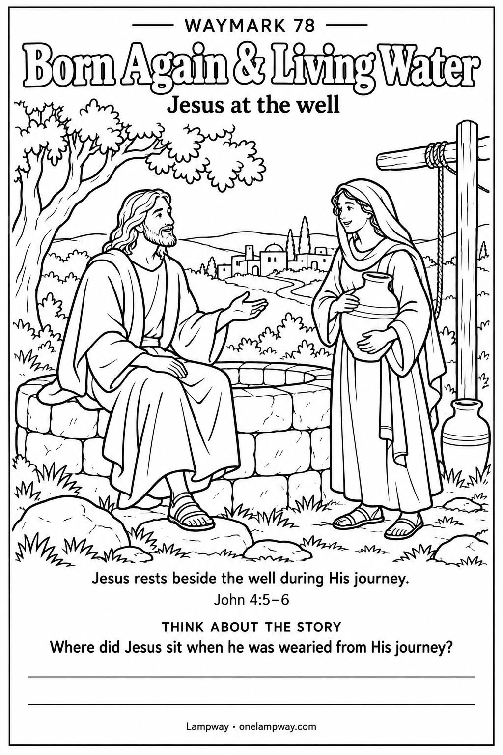 Jesus rests beside the well during His journey. John 4:5-6. Where did Jesus sit when He was wearied from His journey?